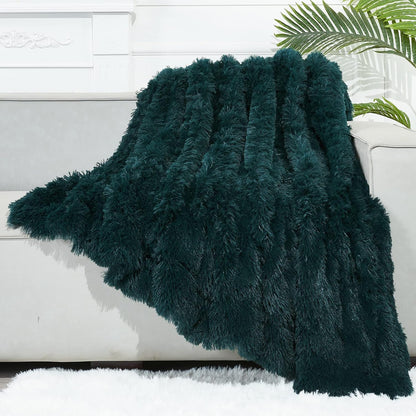 GONAAP Fuzzy Faux Fur Throw Blanket Twin Size Dark Teal Super Soft Cozy Plush Fuzzy Shaggy Blanket