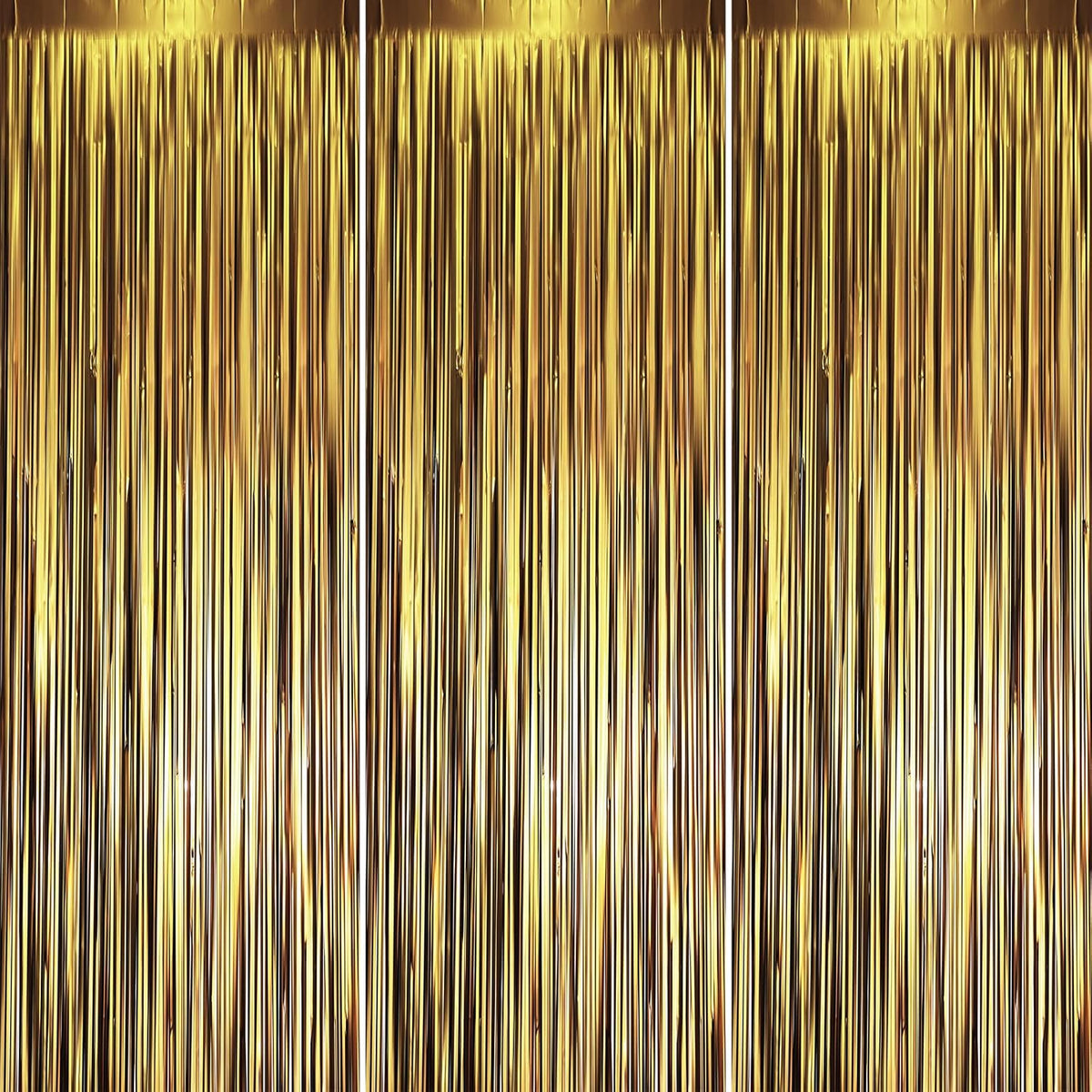 3 Pack 3.3 x 8.2 ft Matte Gold Foil Fringe Backdrop Curtains, Tinsel Streamers Party Decorations