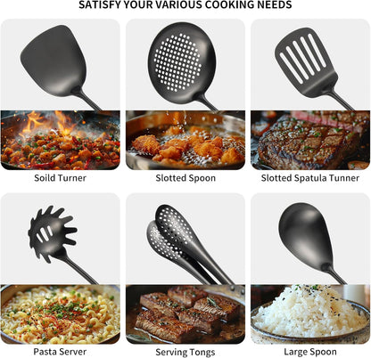304 Stainlss Steel Matte Kitchen Utensils Set, 11 Pcs Long Metal Cooking Utensil Gadgets Tools Set