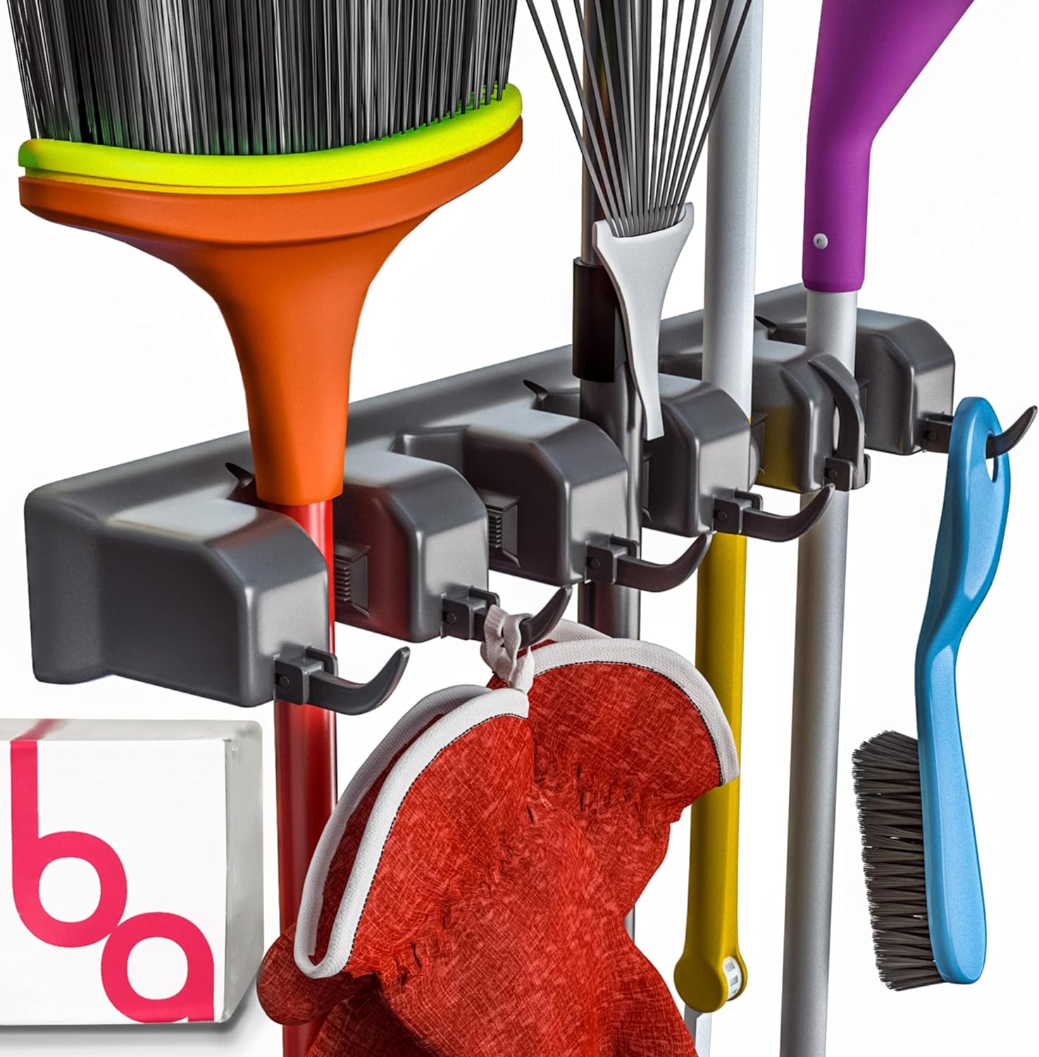 EXTRA GRIP Mop & Broom Holder Wall Mount - Wall Hanging Garden Tool & Utility Closet Organizer, Mop