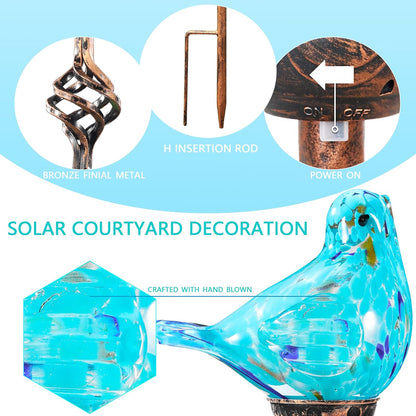 Decorative Solar Lights, Outdoor Solar Bird Stake Lights, Hand Blown Glass Decorative Garden