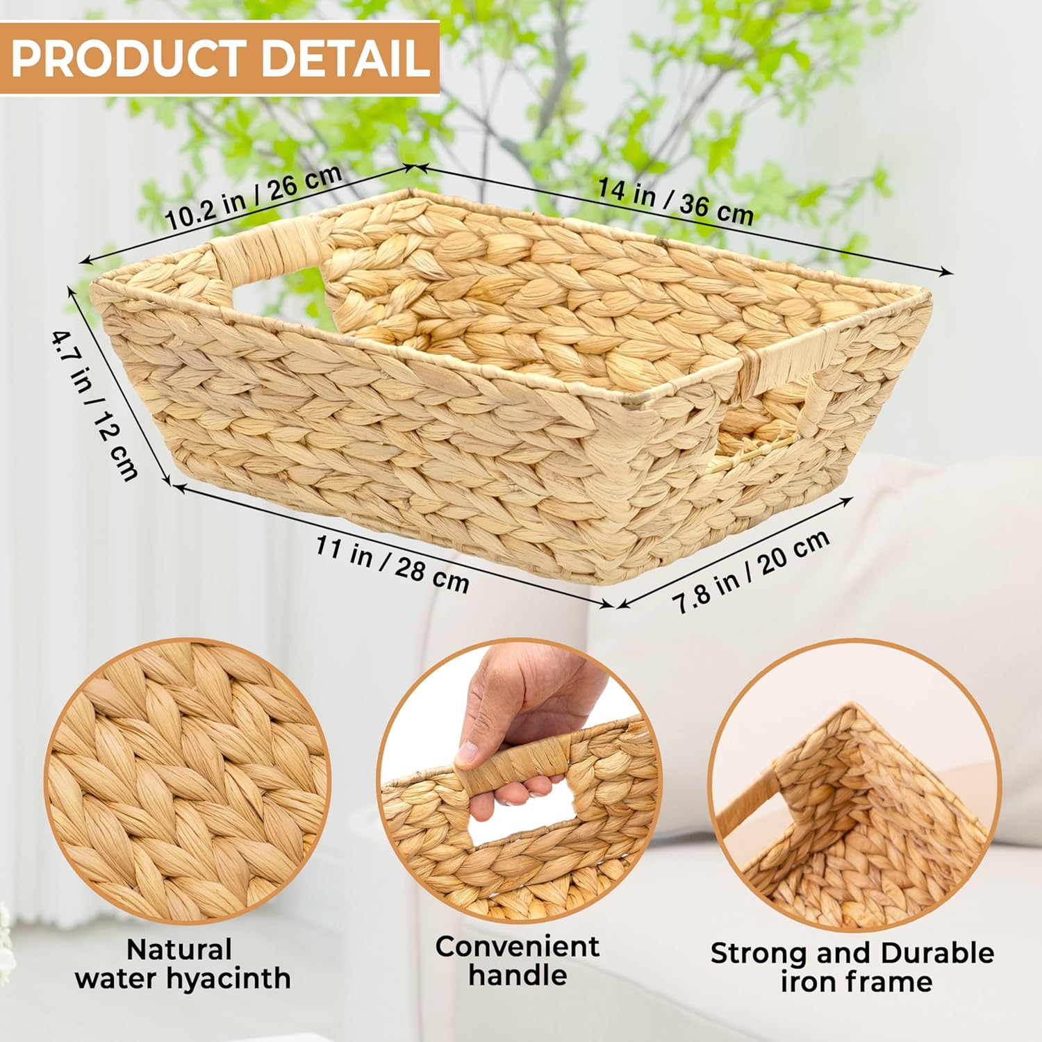 Set of 3 Snack Baskets, Wicker Snack Basket Organizer for Office, Small Wicker Baskets with