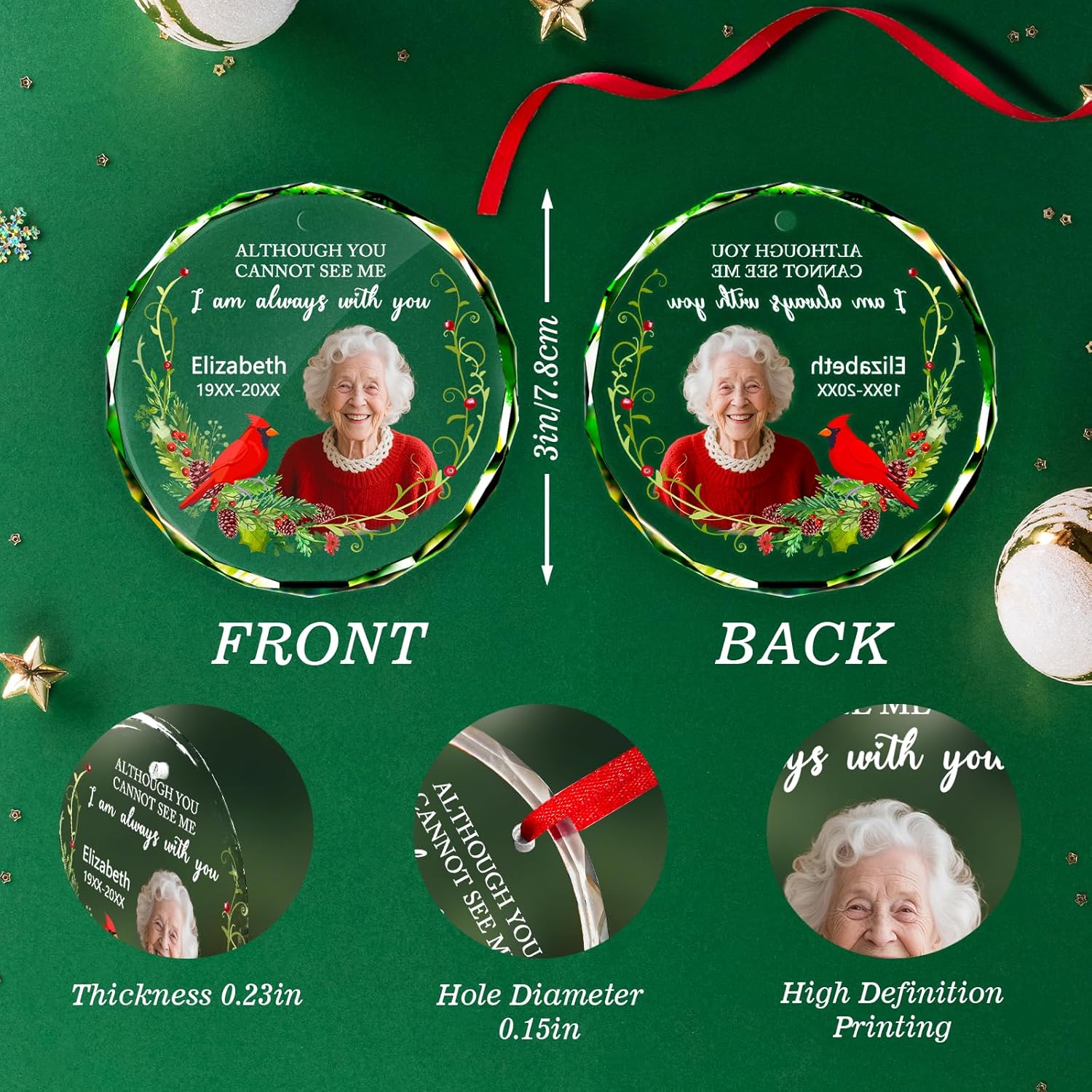 Personalized Christmas Ornament with Photo - Custom in Loving Memory Picture Ornaments, Customized