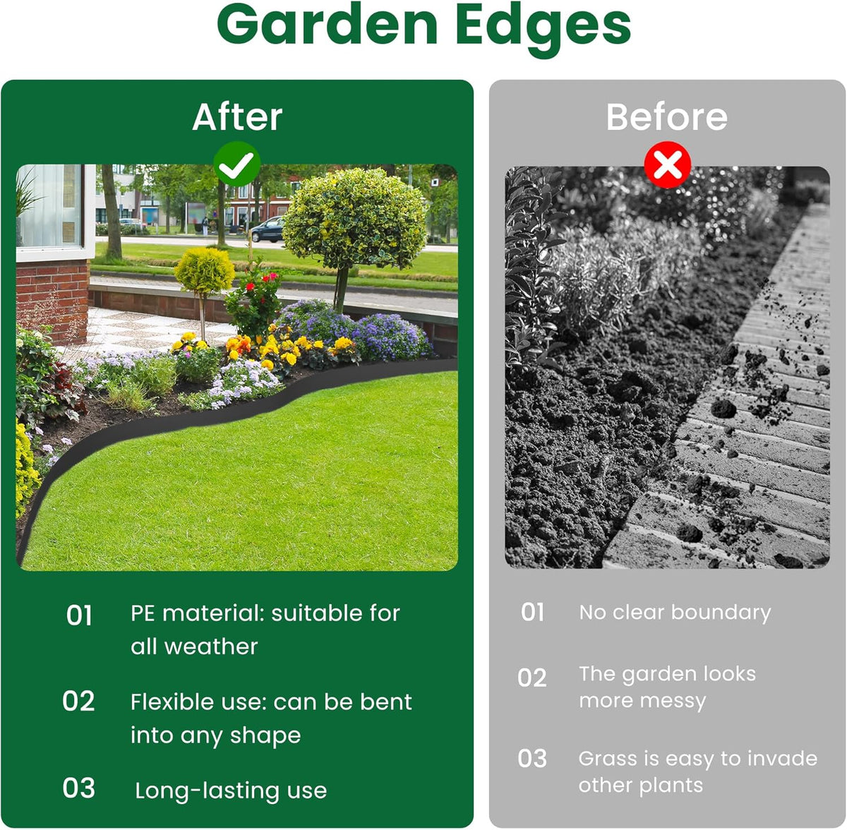 Landscape Edging, 33' 4" Tall Garden Edging with Scissors, Lawn Edging with 30 Garden Spikes and 2