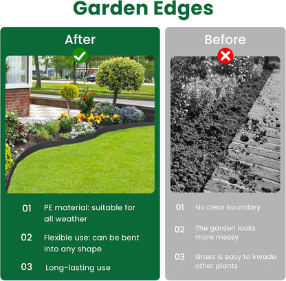 Landscape Edging, 33' 4" Tall Garden Edging with Scissors, Lawn Edging with 30 Garden Spikes and 2