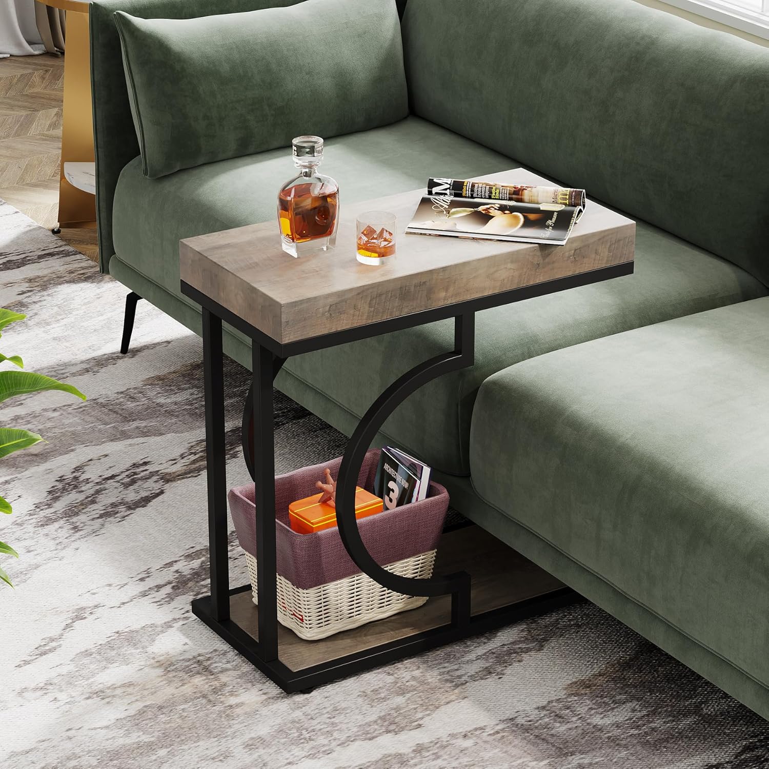 Tribesigns Narrow Side Table C Shaped End Table Modern Bedside Tables for Couch, Small Sofa