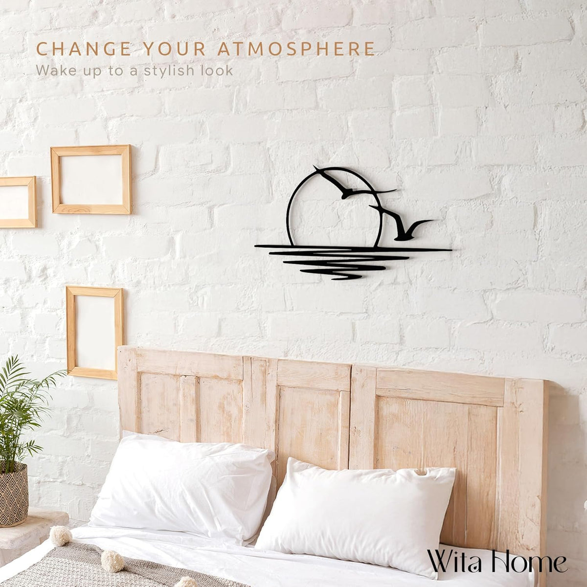 Wita Home Sunset with Seagulls Metal Wall Mounted Art, Handcrafted Metal Home Decor with Static