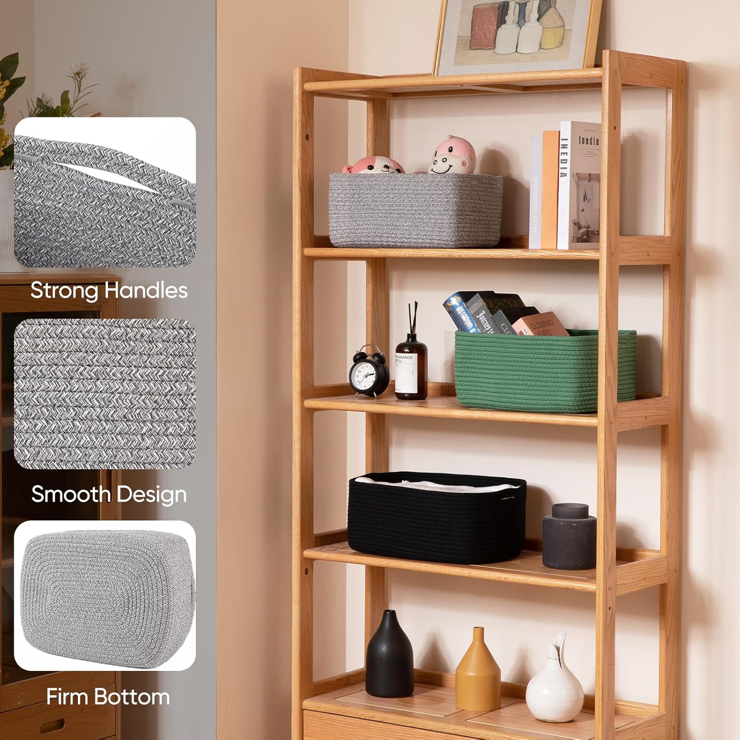 OIAHOMY 4 Pack 14.17*11.02*6.3IN Storage Baskets for Organizing Shelves, Woven Rope Baskets for