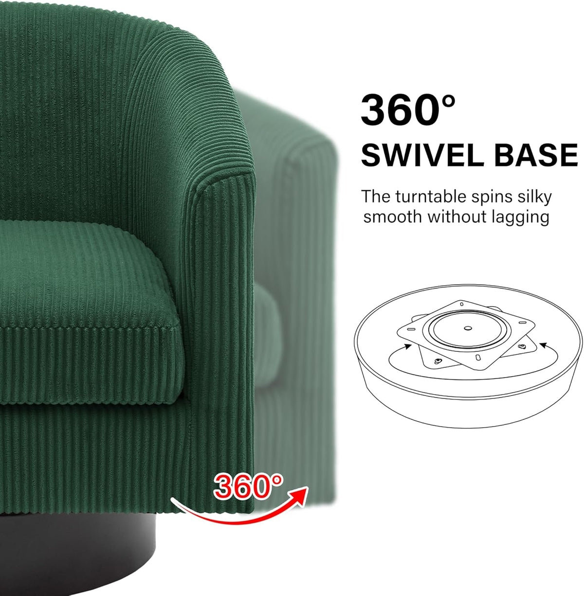 Swivel Barrel Accent Chair, Modern Round Corduroy Fabric Arm Chair for Living Room, Bedroom, Comfy