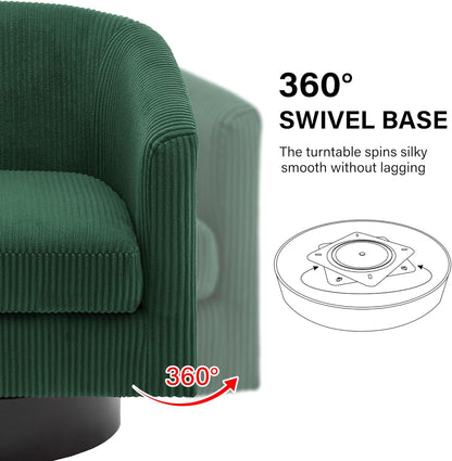 Swivel Barrel Accent Chair, Modern Round Corduroy Fabric Arm Chair for Living Room, Bedroom, Comfy