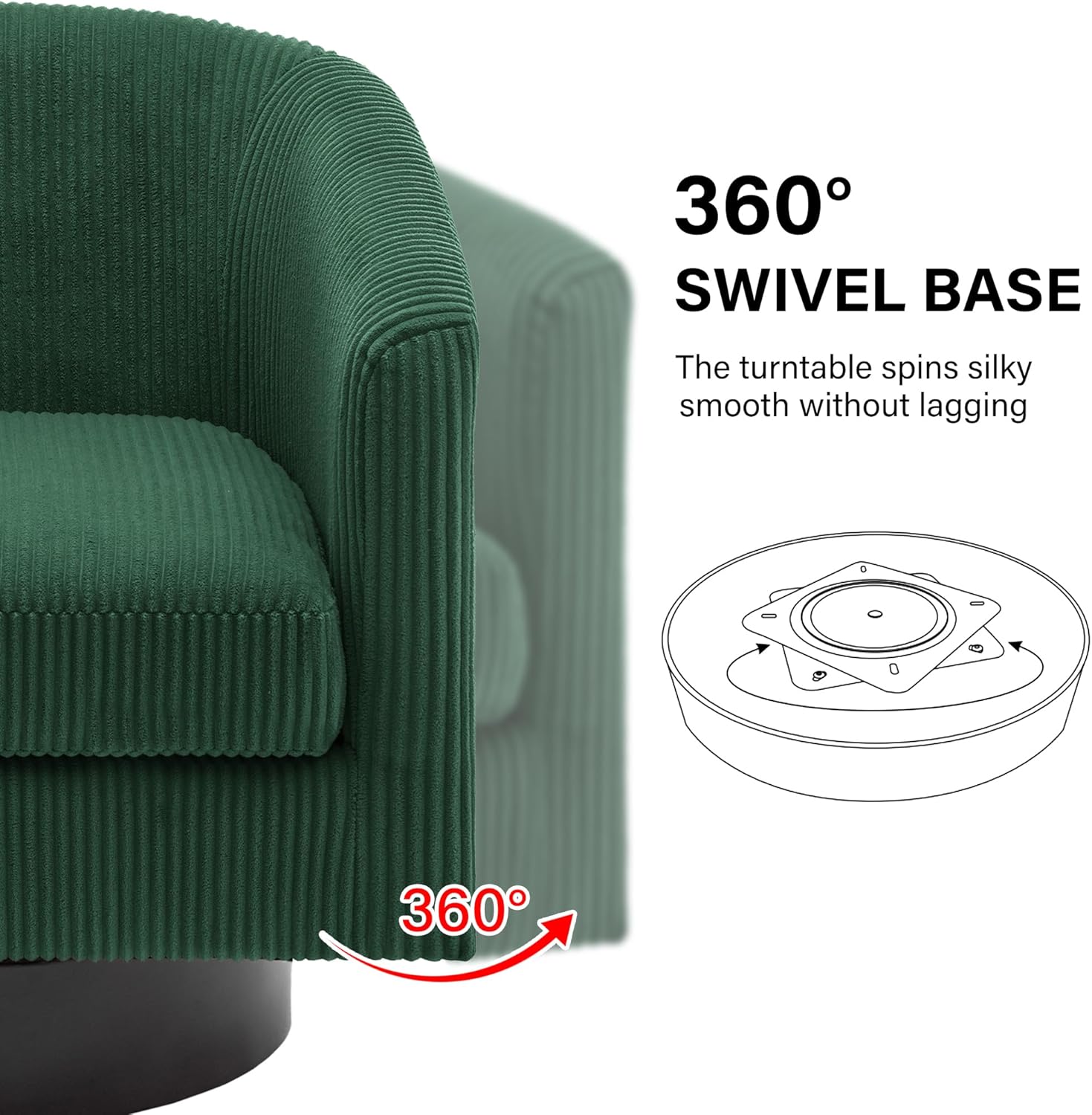 Swivel Barrel Accent Chair, Modern Round Corduroy Fabric Arm Chair for Living Room, Bedroom, Comfy