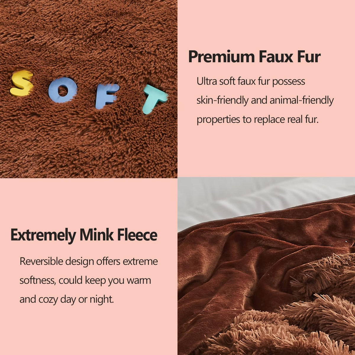 GONAAP Fuzzy Faux Fur Throw Blanket Twin Size Coffee Super Soft Cozy Plush Fuzzy Shaggy Blanket for