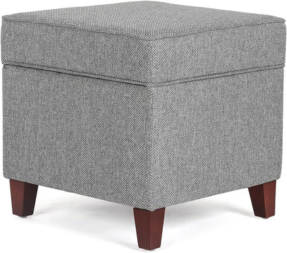 Adeco 17" Square Ottoman with Storage, Small Blue Storage Ottoman Foot Rest with Hinged Lid & Solid
