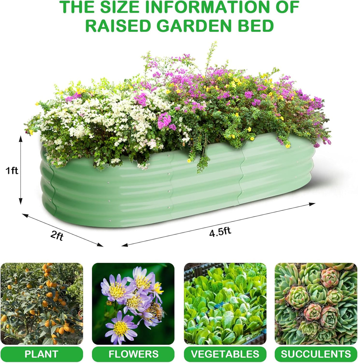 2 Pcs 4.5x2x1ft Oval Raised Garden Bed, Galvanized Raised Beds,Open-Ended Base Metal Raised Planter