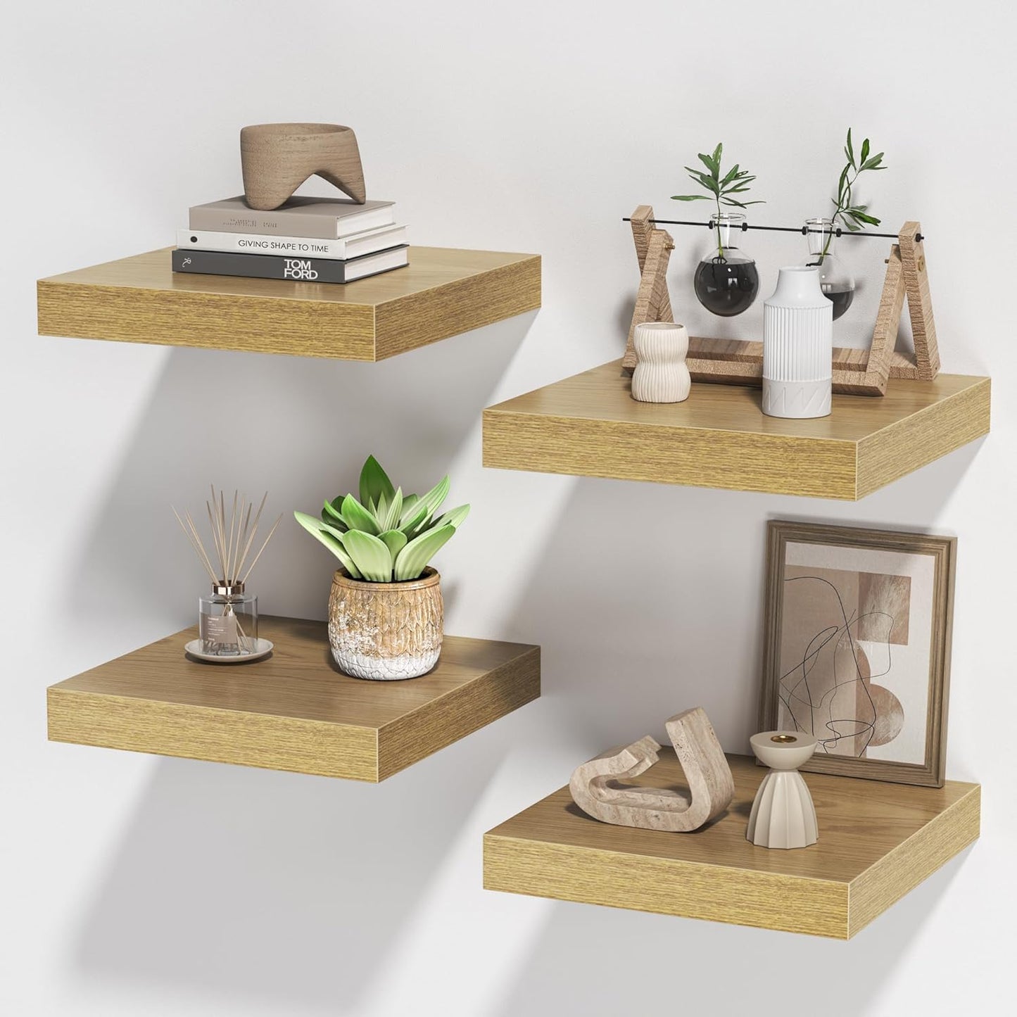 Square Floating Shelves for Wall, 10" W x 10" D x 1.2" H, Small Wooden Wall Mounted Display Shelves