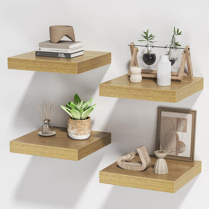 Square Floating Shelves for Wall, 10" W x 10" D x 1.2" H, Small Wooden Wall Mounted Display Shelves
