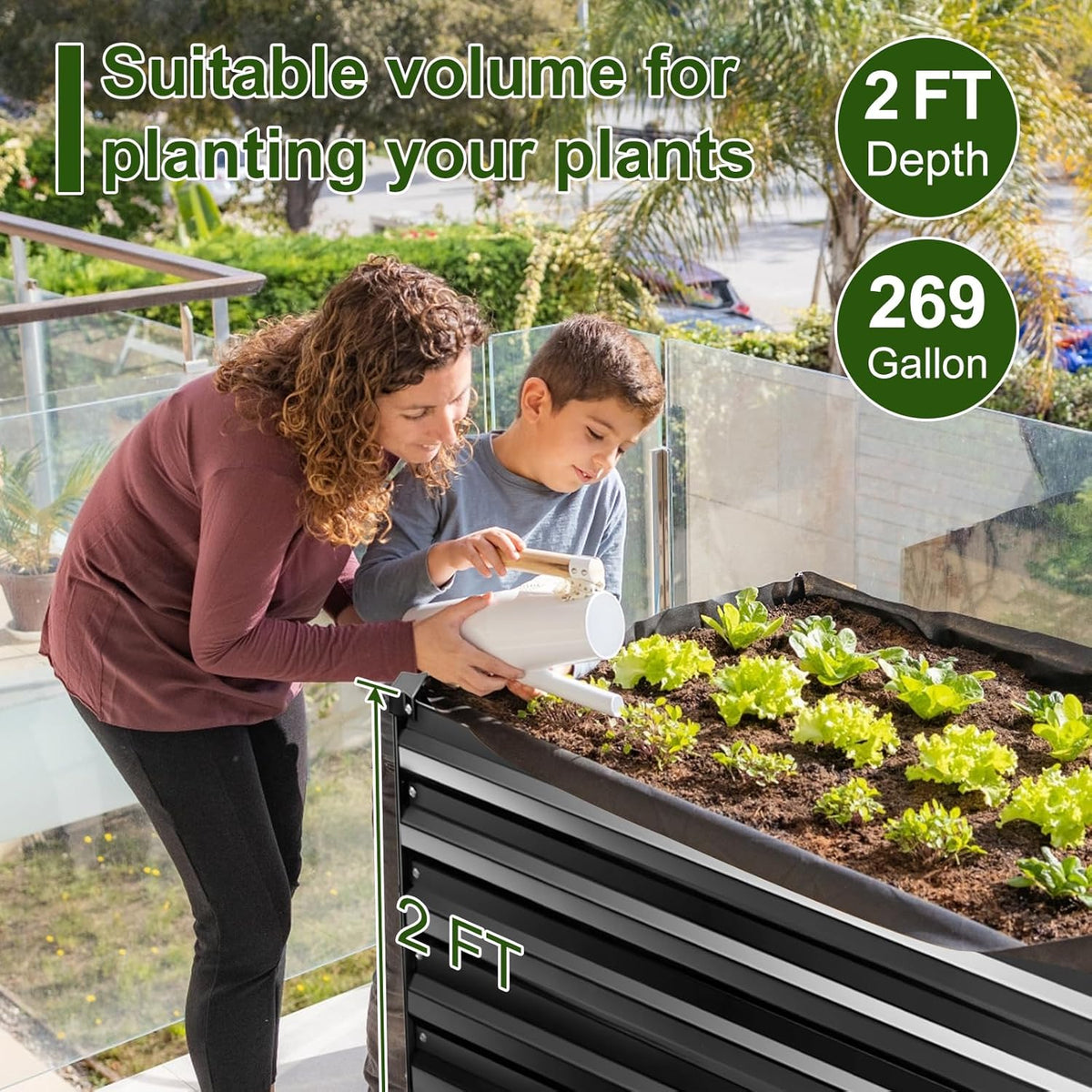 EDOSTORY Metal Raised Bed Garden Bed Kit, 6x3x2ft Tall Galvanized Planter Raised Garden Boxes