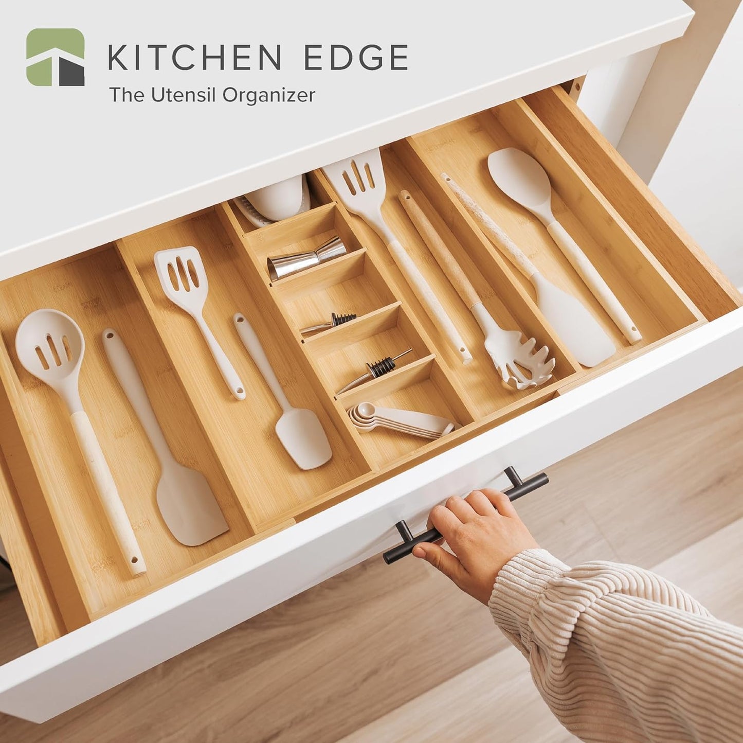 Adjustable Kitchen Drawer Organizer for Utensils and Junk, Food-Safe Contract Grade with 100%
