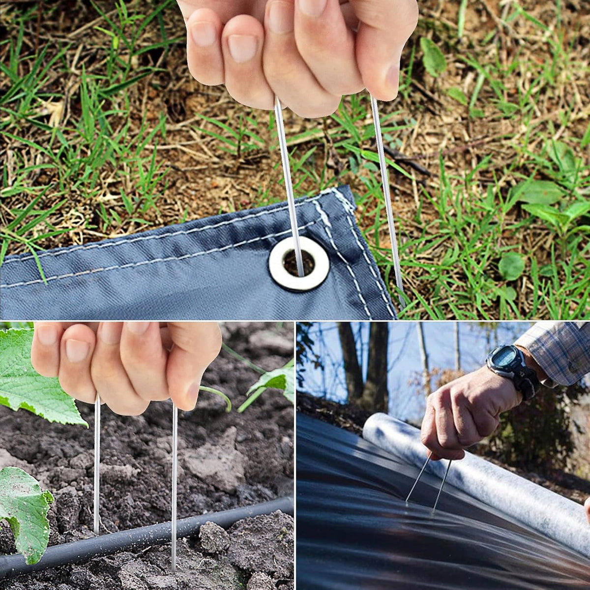 8 Inch Landscape Staples, More Thicker Heavy Duty 8 Gauge Galvanized Landscape Stakes, 125 Packs