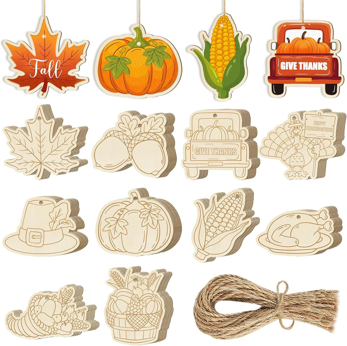 80PCS Wooden Thanksgiving Decoration Turkey Ornaments to Paint Happy Thanksgiving Cutouts