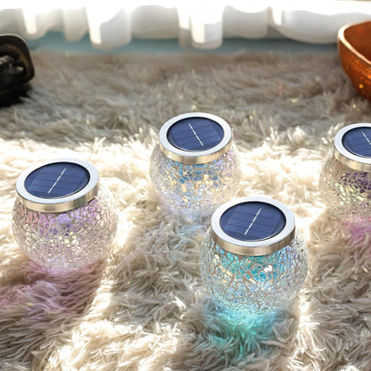 Cooo 2 Pack Heavy Solar Mosaic Crackle Glass Lights with Dual Solar Panels, Color-Changing RGB