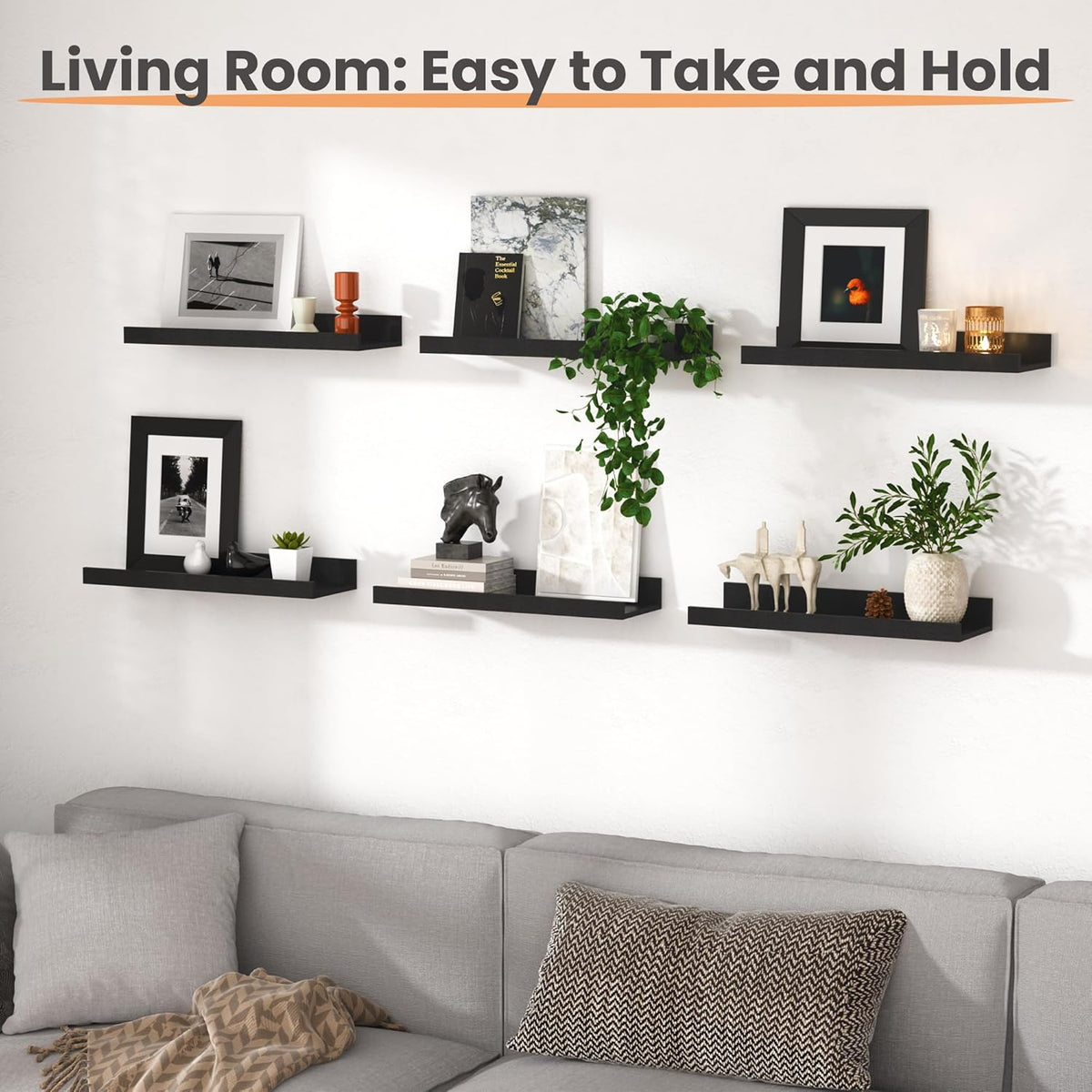 upsimples Floating Shelves for Wall, Wall Shelves for Decor Storage Set of 6, Wall Mounted Wood