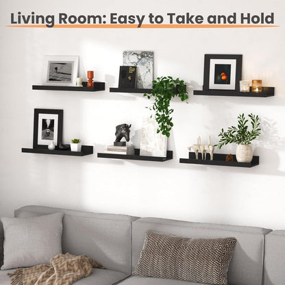 upsimples Floating Shelves for Wall, Wall Shelves for Decor Storage Set of 6, Wall Mounted Wood