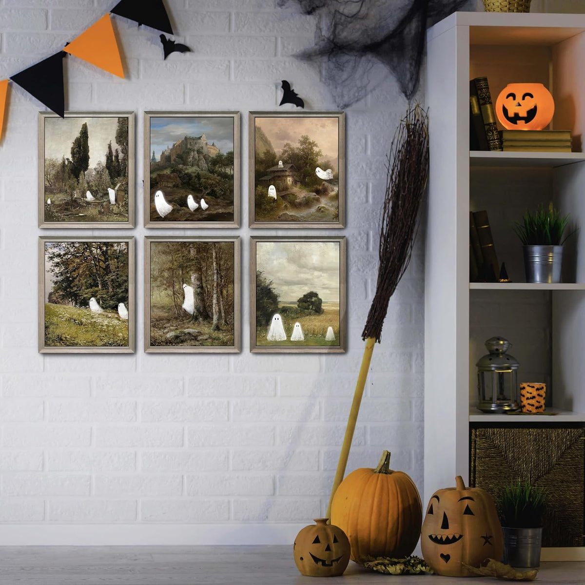 LANCHI95 6 Pcs 8x10in Halloween Wall Art Prints, Vintage Posters, Cute Ghost Pictures for Bedroom