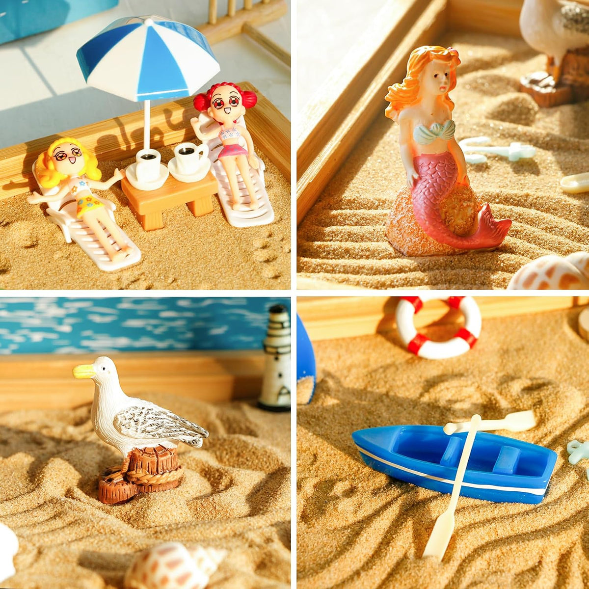 Desktop Miniature Beach Zen Garden - Mini Home Office Tabletop Sandbox Bamboo Rakes Stamps Tray