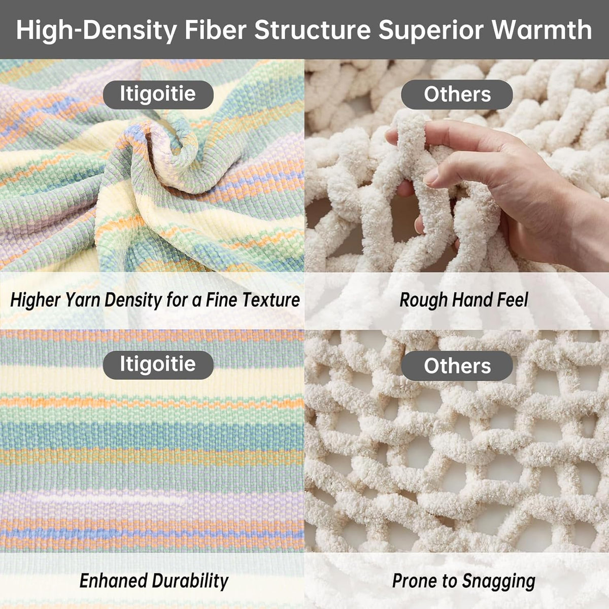Soft Chenille Yarn Throw 50"x60", Handmade Knit Throw Blanket, for use in All Seasons, Soft Cozy
