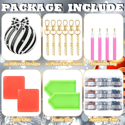Tondiamo 20 Pcs Christmas Diamond Painting Keychain Kits 5D DIY Diamond Art Pendants Double Sided