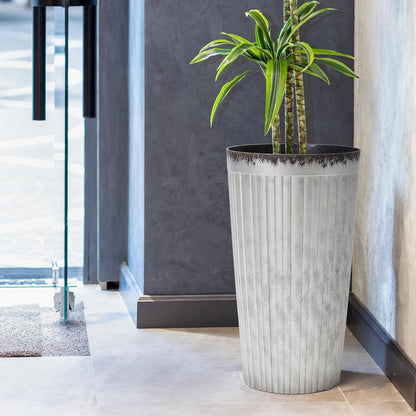 Worth Garden 22.5" H. Plastic Planters - Set of 2 Silver Color Tall Conical Plant Pots for Indoor