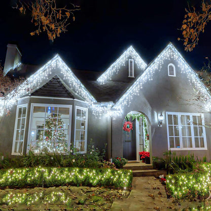 Icicle lights Outdoor - 33ft Christmas Lights with 400LED 75 Drops 8 Modes, Plug in Curtain String