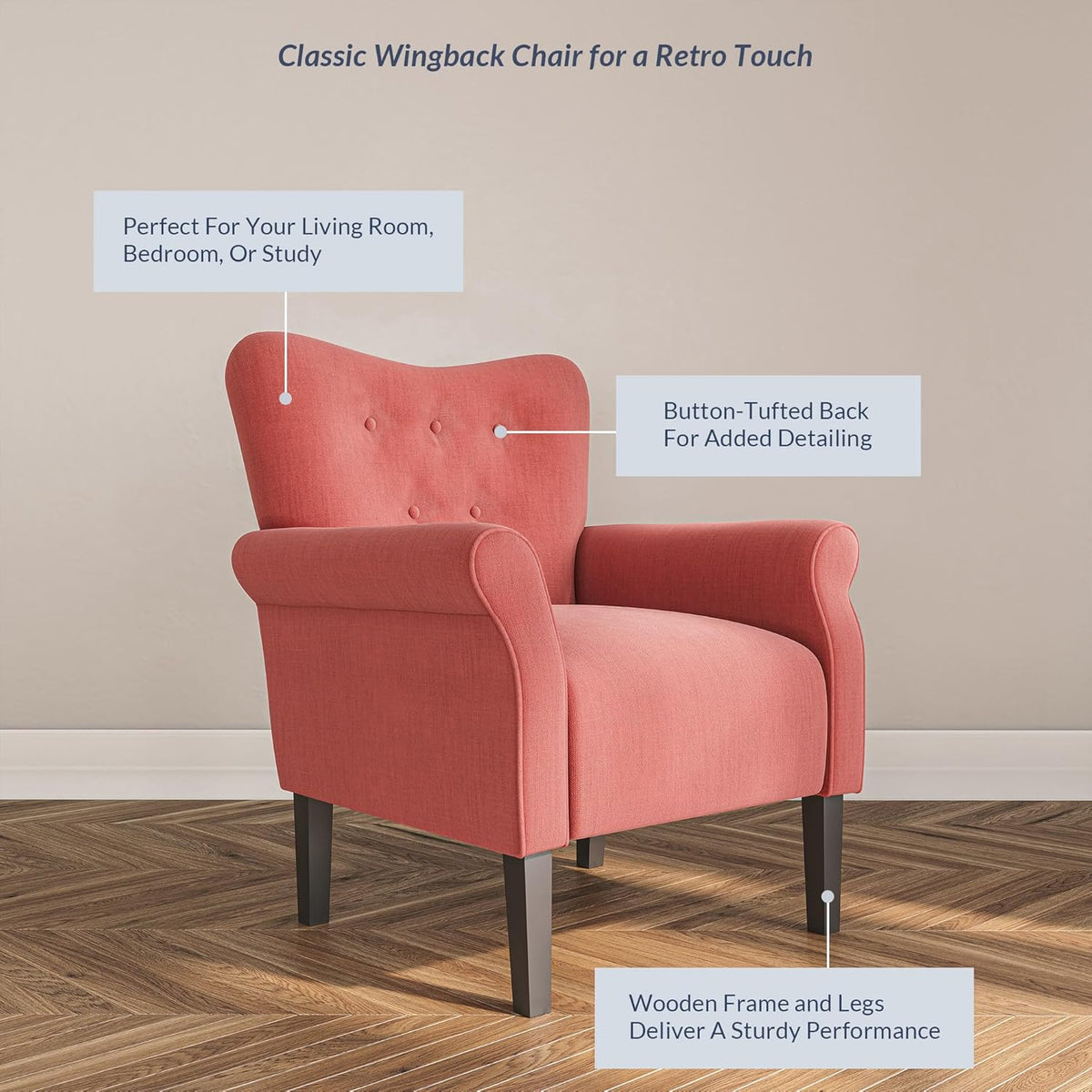 BELLEZE Modern Accent Chair for Living Room, High Back Armchair with Wooden Legs, Upholstered