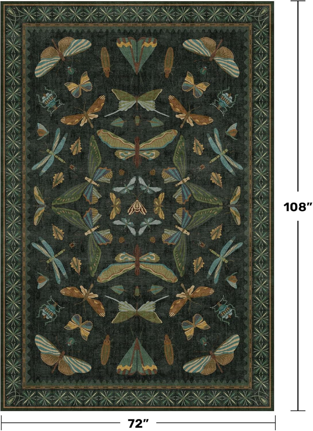 6x9 Dark Green Area Rugs for Dining Room - Rugs for Living Room, Bedroom Under Bed, Insect Moth