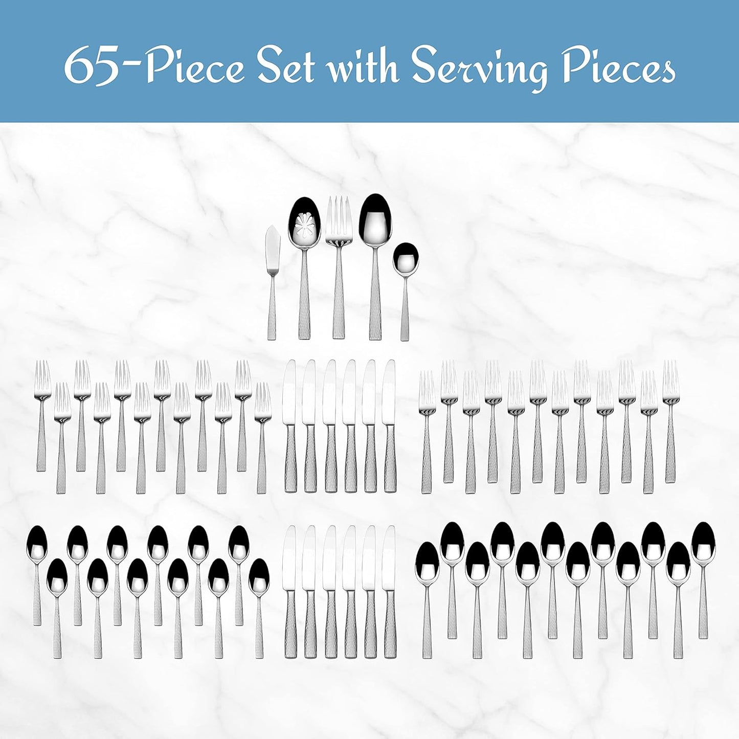 Mikasa Oliver Satin Flatware Set for 12, 65 Piece 18/10 Stainless Steel Silverware with Stylish