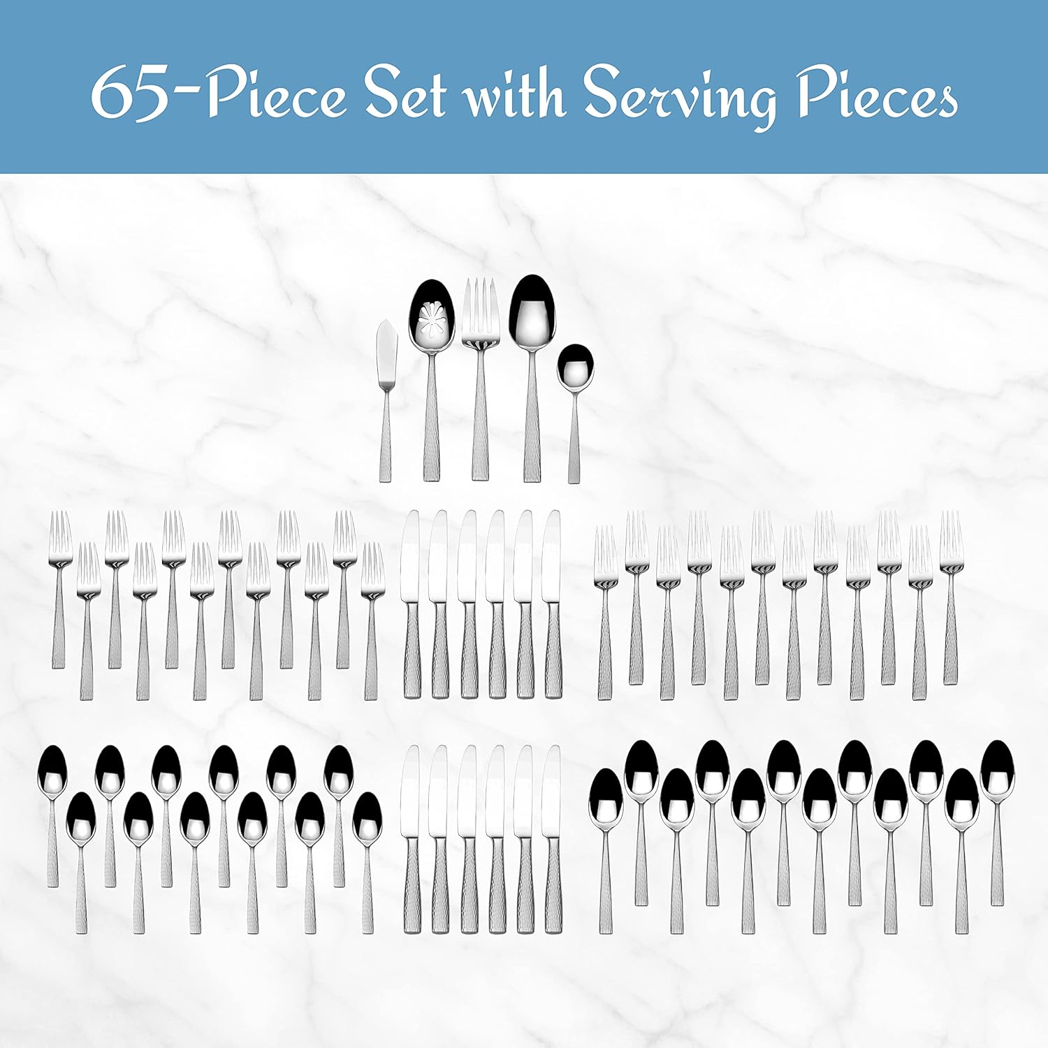 Mikasa Oliver Satin Flatware Set for 12, 65 Piece 18/10 Stainless Steel Silverware with Stylish