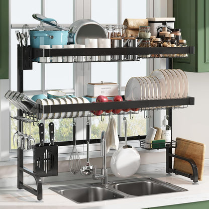 3 Tier Extra Large Stainless Steel Expandable Over The Sink Dish Drainer Drying Rack, Rust Proof