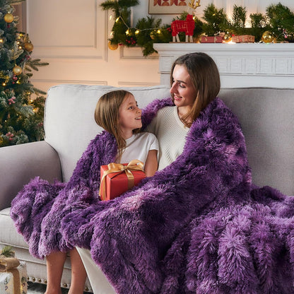 GONAAP Fuzzy Faux Fur Throw Blanket Queen Size Tie-dye Violet Purple Super Soft Cozy Plush Fuzzy