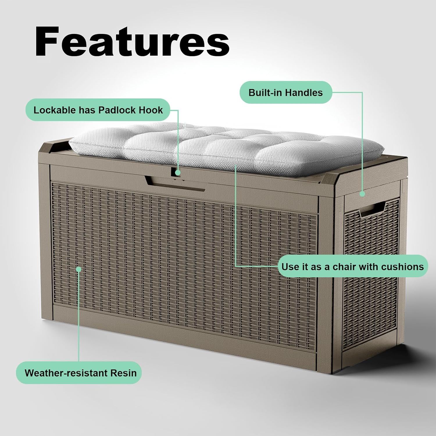 DRATO 60 Gallon Deck Box, Waterproof Resin Large Outdoor Storgae Box for Patio Furniture, Patio