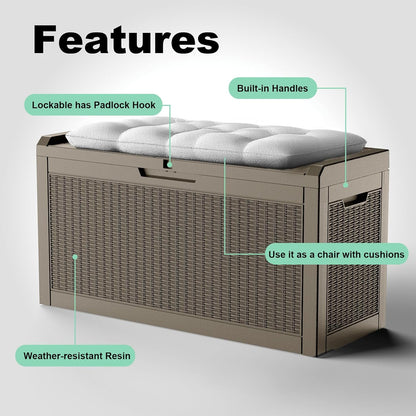 DRATO 60 Gallon Deck Box, Waterproof Resin Large Outdoor Storgae Box for Patio Furniture, Patio
