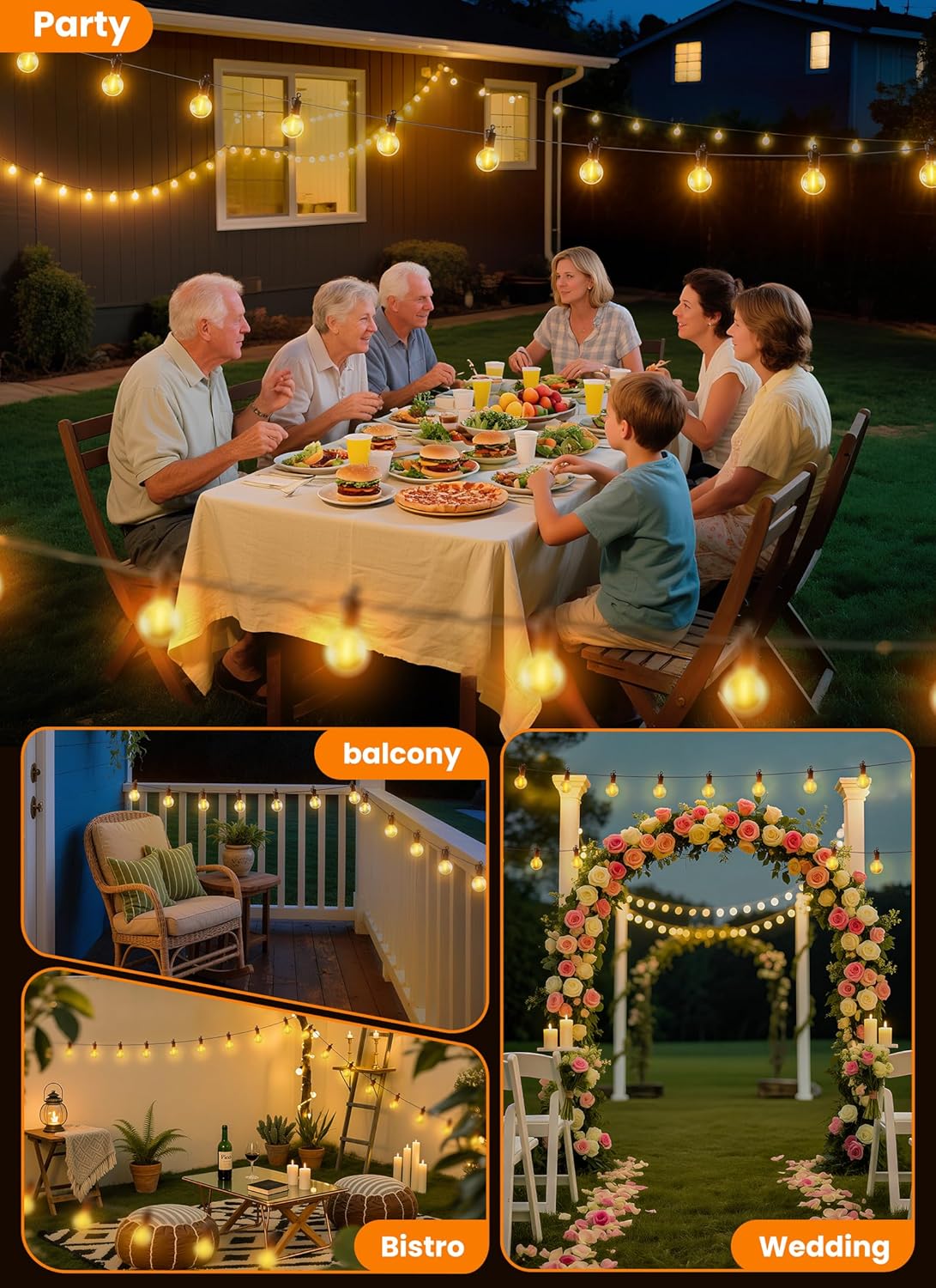 LED Outdoor String Lights, 25FT 12+1 Shatterproof Bulbs Outdoor Patio Lights, IP65 Waterproof