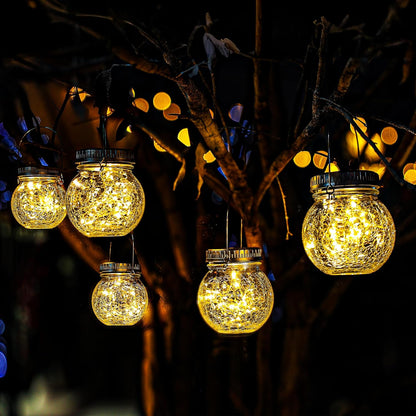 Cooo 2 Pack Crackle Glass Solar Lantern with 30 LED Firefly Lights– Waterproof Outdoor Hanging Lamp