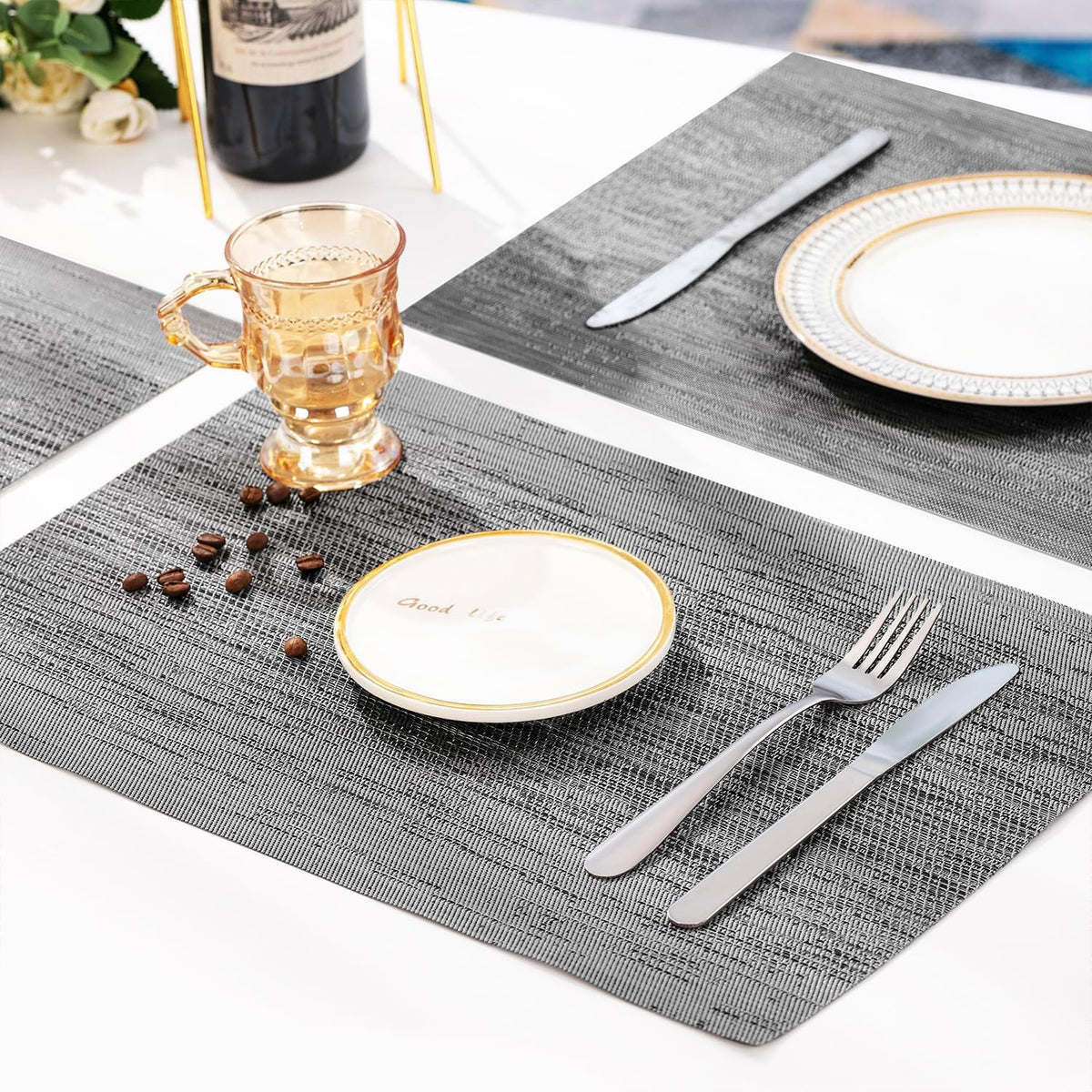 Leetaltree Grey Placemats, Heat Resistant Non-Slip Place mats for Dining Table, Washable Durable