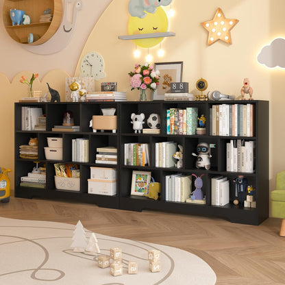 Book Shelf Set of 2, 10 Cubes Storage Organizer, 3-Tier Open Bookshelf Wooden Bookcase