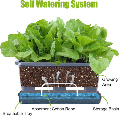 Window Box Planter 8 Pcs, 17 Inches Rectangle Flower Pots with Drainage Holes and Trays, Vegetable