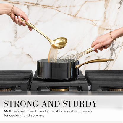 Styled Settings Black and Gold Cooking Utensils Set - 7-Piece Silicone Utensils Set Include Spatula