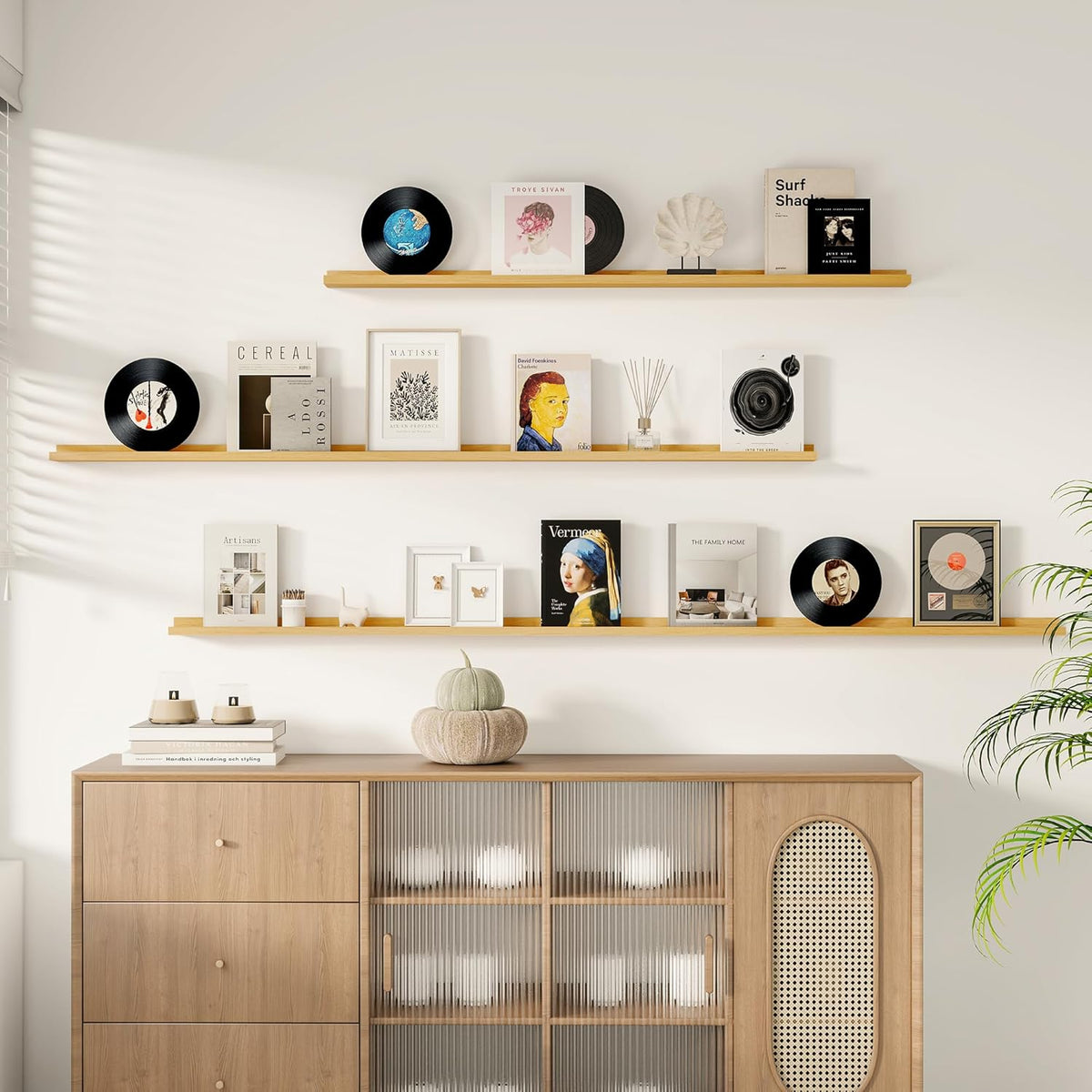 Floating Picture Ledge Shelves for Wall Set of 2, 95 Inches Picture Ledge Shelf with Long Large