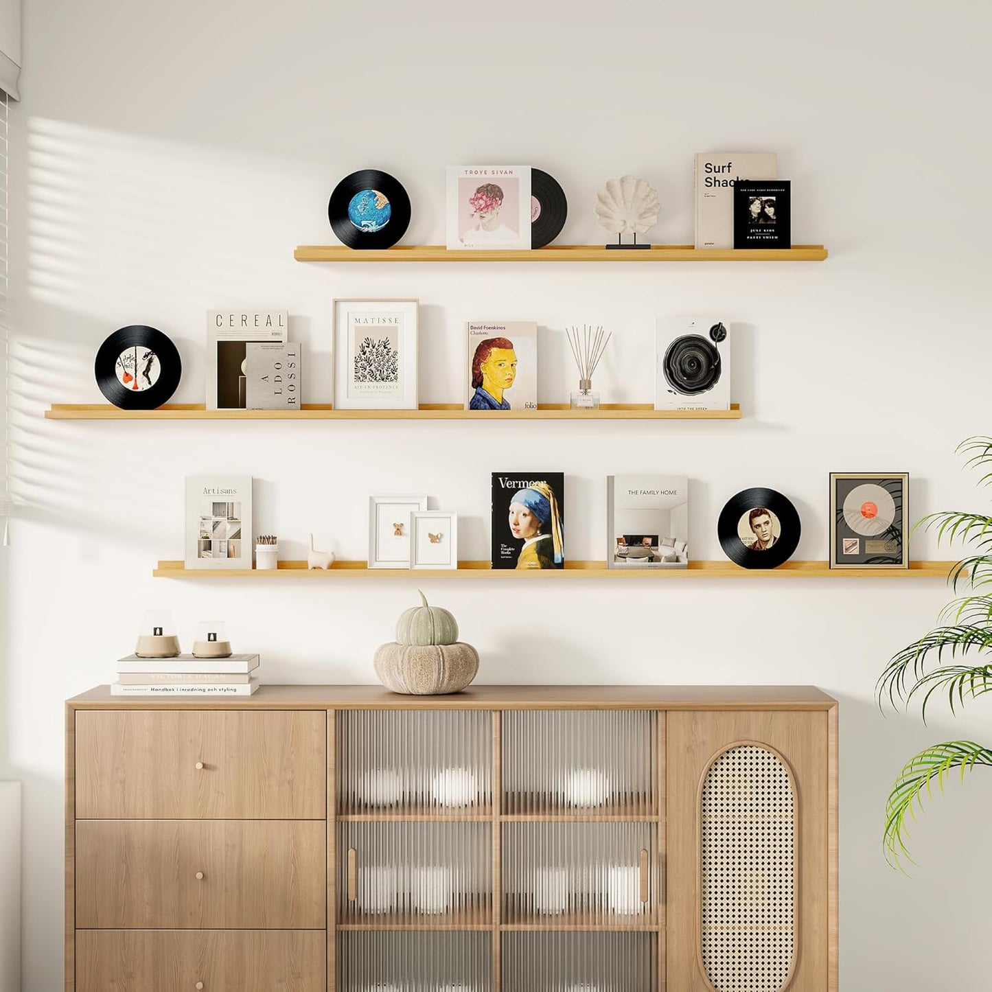 Floating Picture Ledge Shelves for Wall Set of 2, 55 Inches Picture Shelf with Ledge, Nursery Book