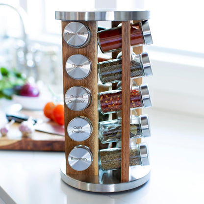 Orii 20 Jar Spice Rack with Spices Included - Tower Organizer for Kitchen Spices and Seasonings
